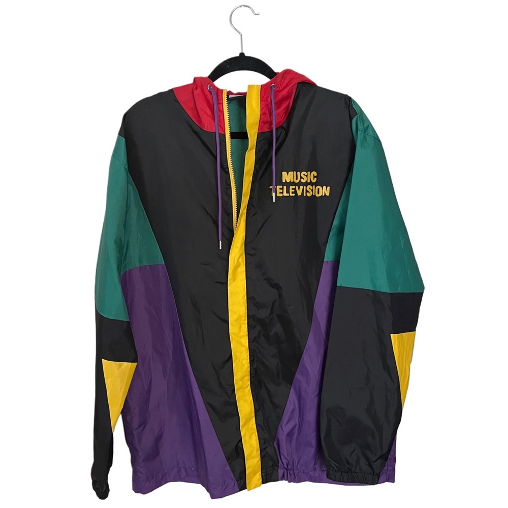 Vintage MTV Music Television Windbreaker Jacket – 90s Retro Color Block Size XL